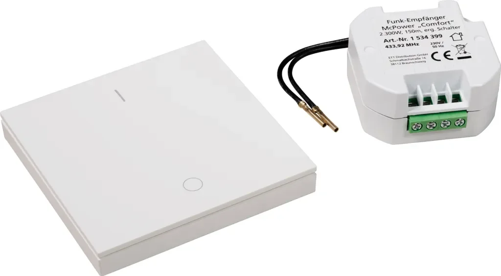 MCPOWER Comfort Funk Schalter Set Empfänger mit Wandtaster 2300W