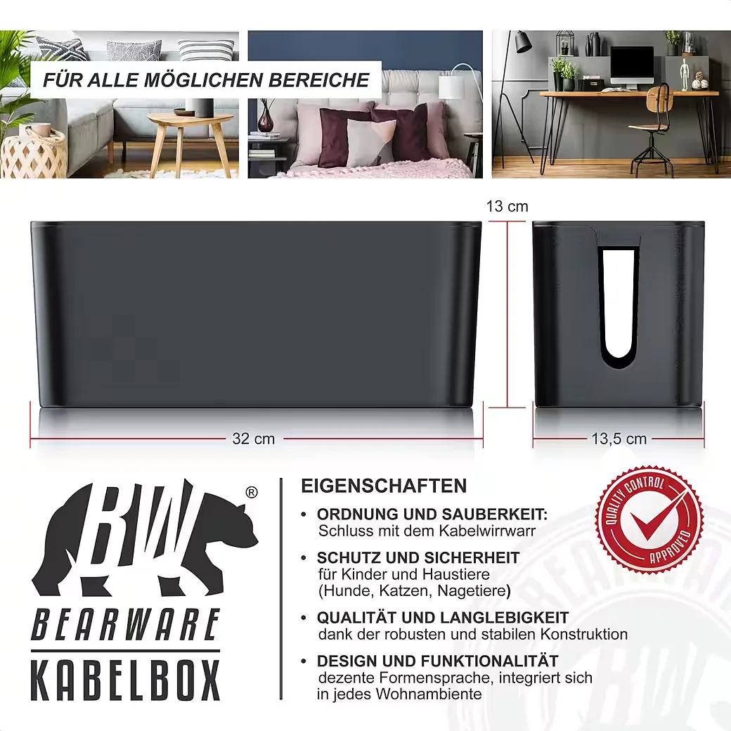 BEARWARE Kabelbox mit Gummifüßen Kabelmanagement Kabelordner Ladebox