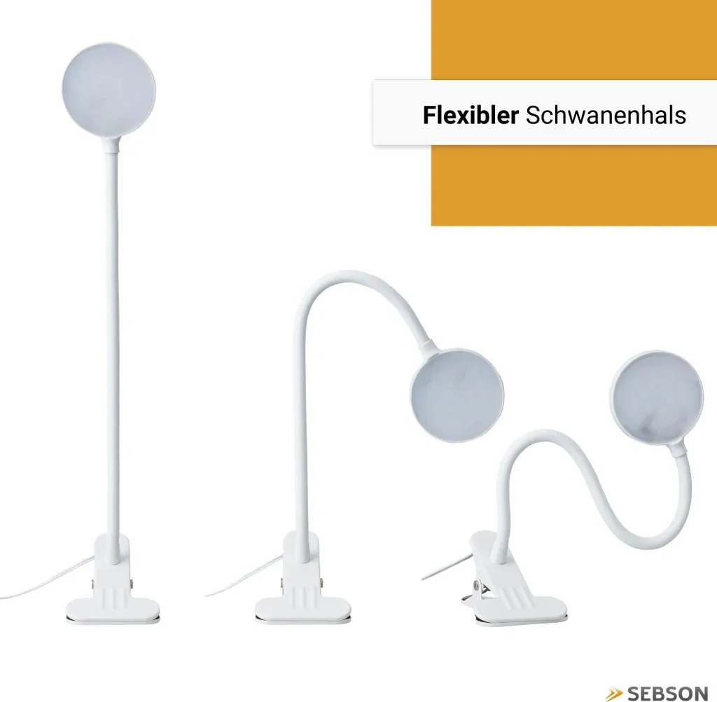 SEBSON LED Klemmleuchte 4W dimmbar schwenkbar Leselampe mit Netzteil