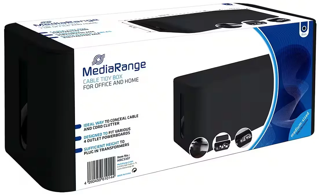 MEDIARANGE Kabelbox M schwarz Kabelmanagement Cable Tidy Box