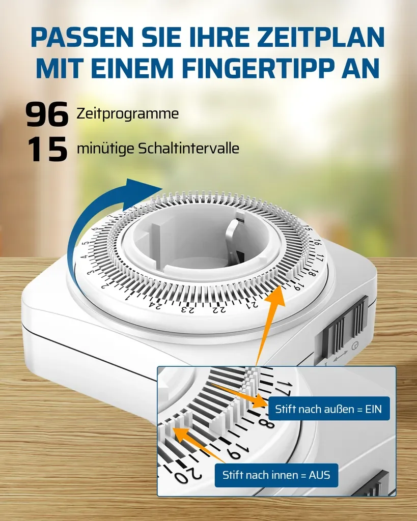 DEWENWILS 2er Set mechanische 24h Zeitschaltuhr Steckdose 3680W Timer