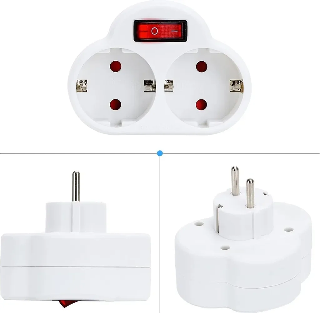 BENSON Steckdosenadapter 2-fach mit Schalter Schuko Zwischenstecker