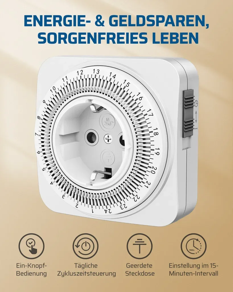 DEWENWILS 2er Set mechanische 24h Zeitschaltuhr Steckdose 3680W Timer