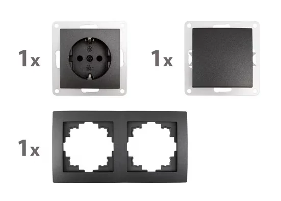 MCPOWER Flair Steckdosen- und Schalter-Set 2-fach 3-teilig anthrazit