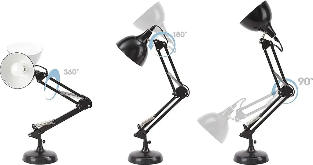 BRUBAKER Schreibtischlampe Metall Leselampe mit Gelenkarm Schwarz
