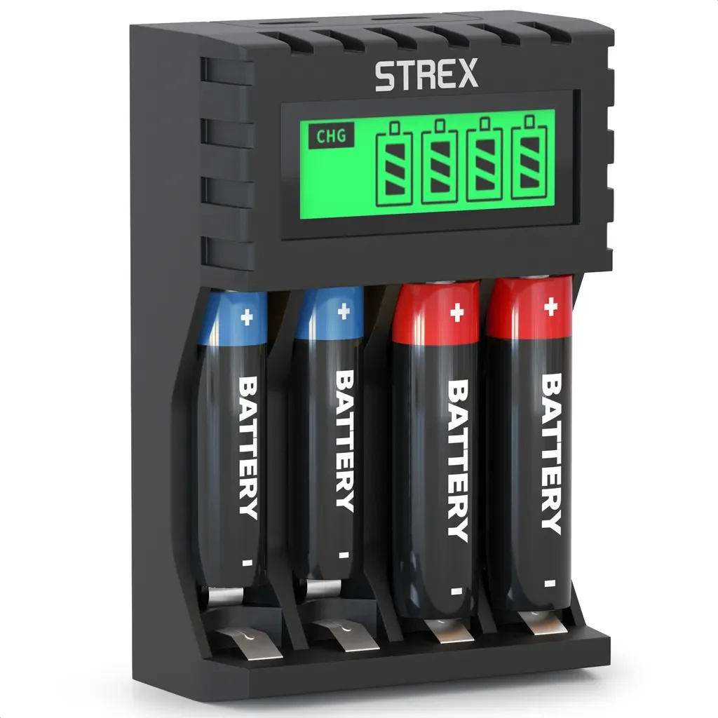 Strex Akku Ladegerät AA/AAA USB mit LCD Display Universal