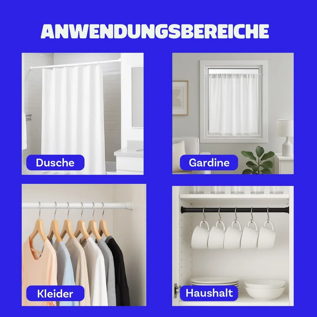 Bestlivings Klemmstange 60-90 cm ohne Bohren ausziehbar Edelstahl