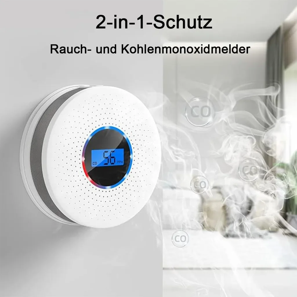 Slyrun 2-in-1 Rauch- & CO-Melder mit Kohlenmonoxid-Alarm