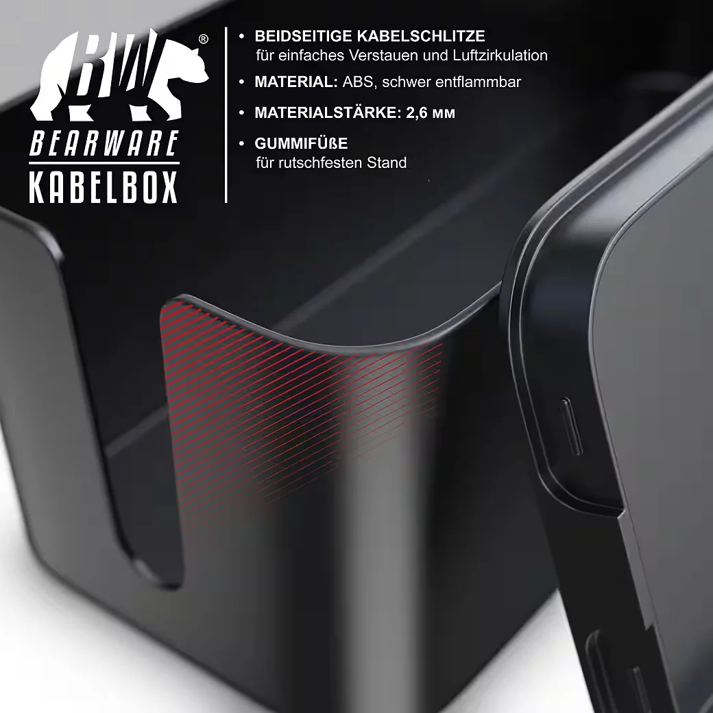 BEARWARE Kabelbox mit Gummifüßen Kabelmanagement Kabelordner Ladebox