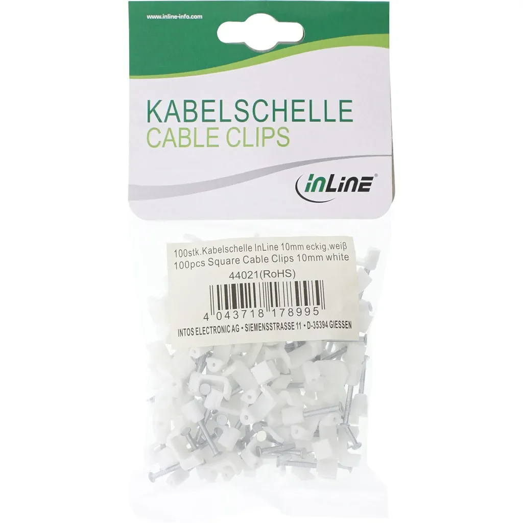 InLine Kabelschellen 8 mm eckig weiß 100 Stück Kunststoff Stahlnagel