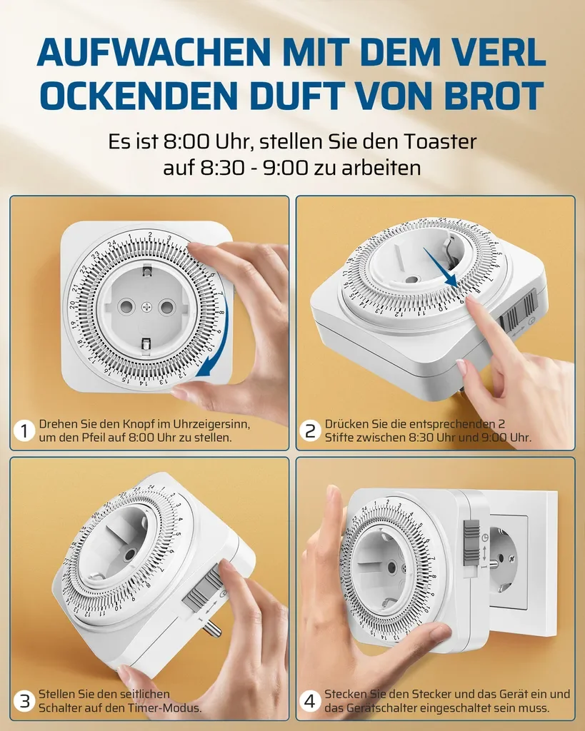 DEWENWILS 2er Set mechanische 24h Zeitschaltuhr Steckdose 3680W Timer