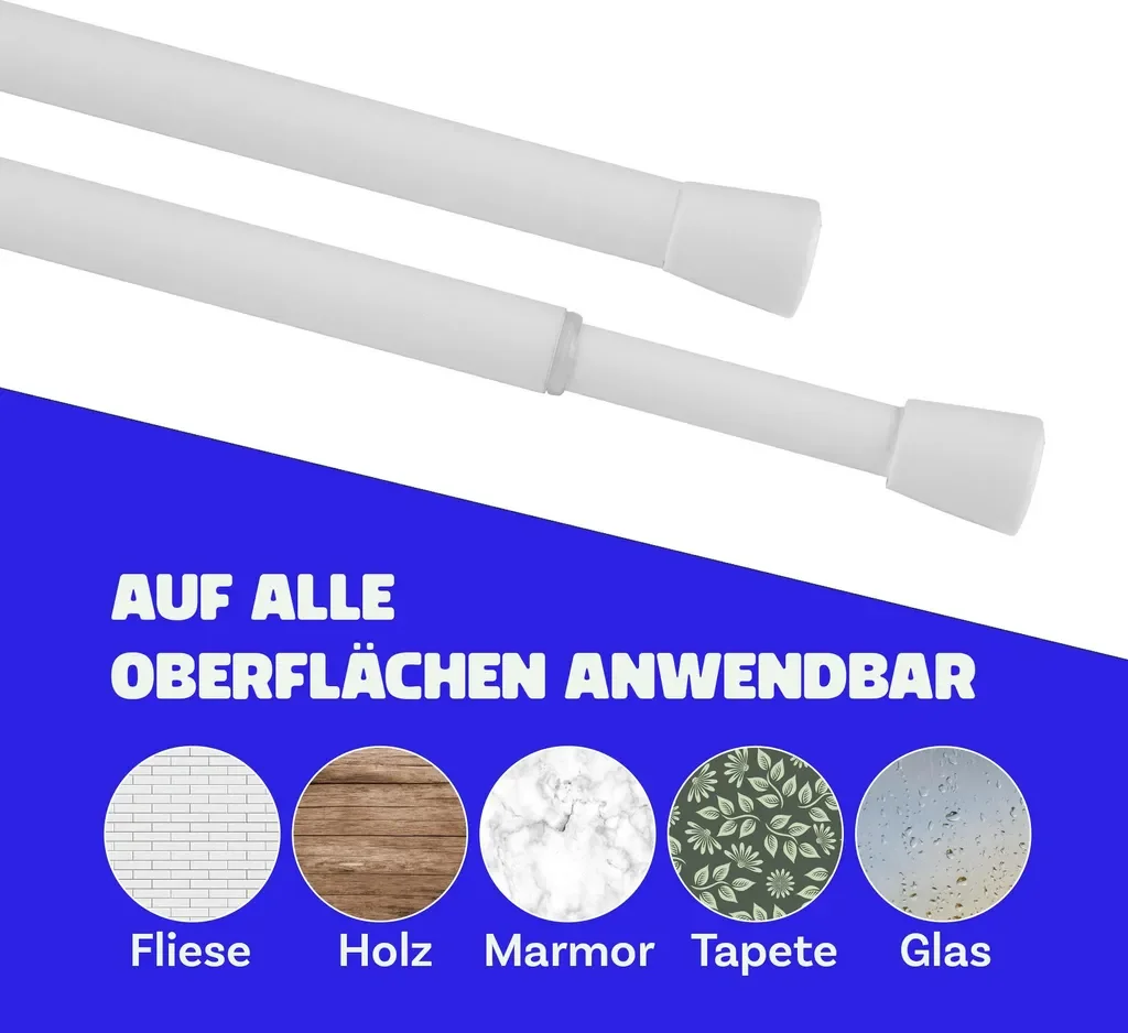 Bestlivings Gardinenstange Weiß 80-125 cm ohne Bohren Edelstahl