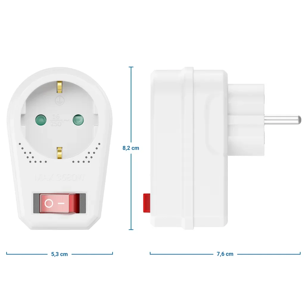 deleyCON Steckdosenadapter mit Schalter Schuko 16A 3680W Weiß
