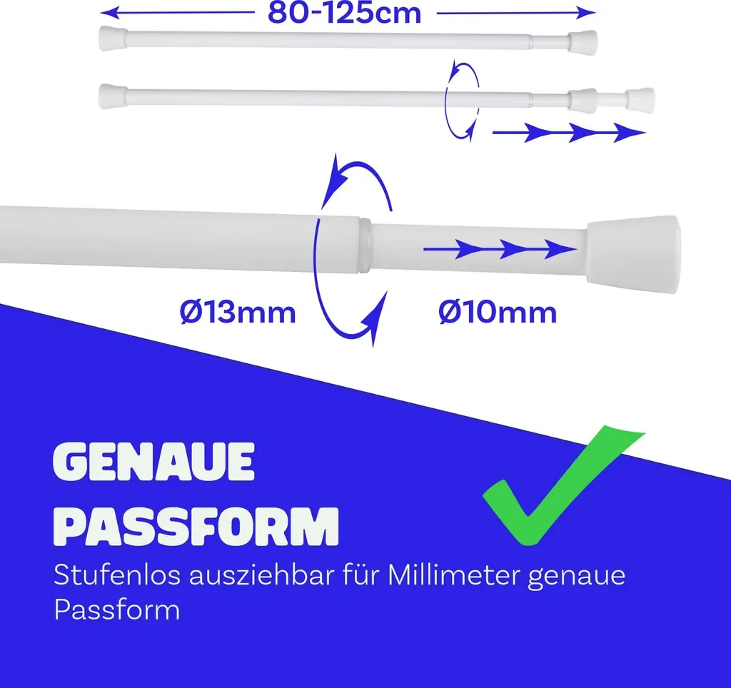 Bestlivings Gardinenstange Weiß 80-125 cm ohne Bohren Edelstahl