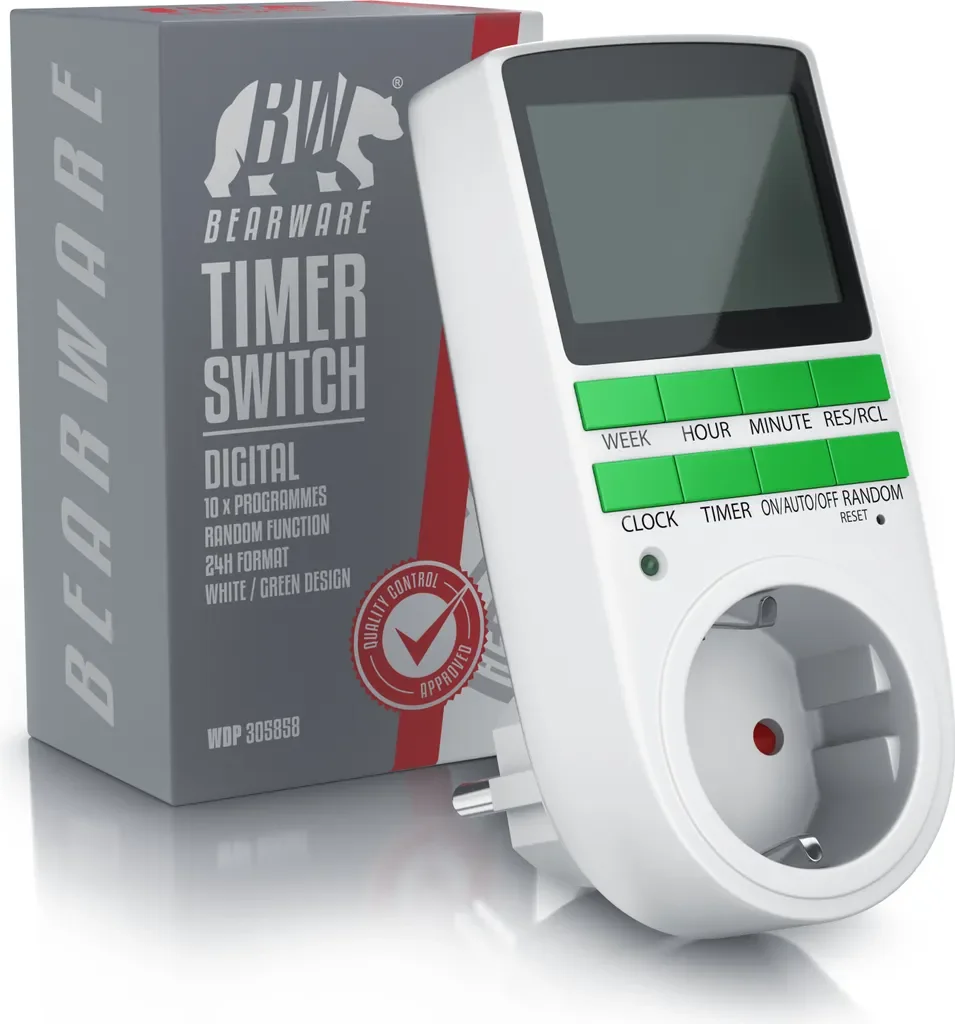 BEARWARE Digitale Zeitschaltuhr 3680W LCD 10 Programme Backup Zufall