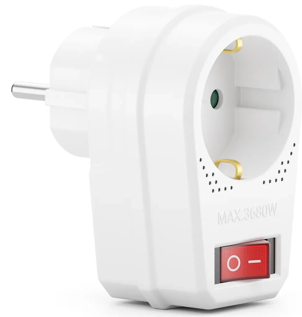 deleyCON Steckdosenadapter mit Schalter Schuko 16A 3680W Weiß
