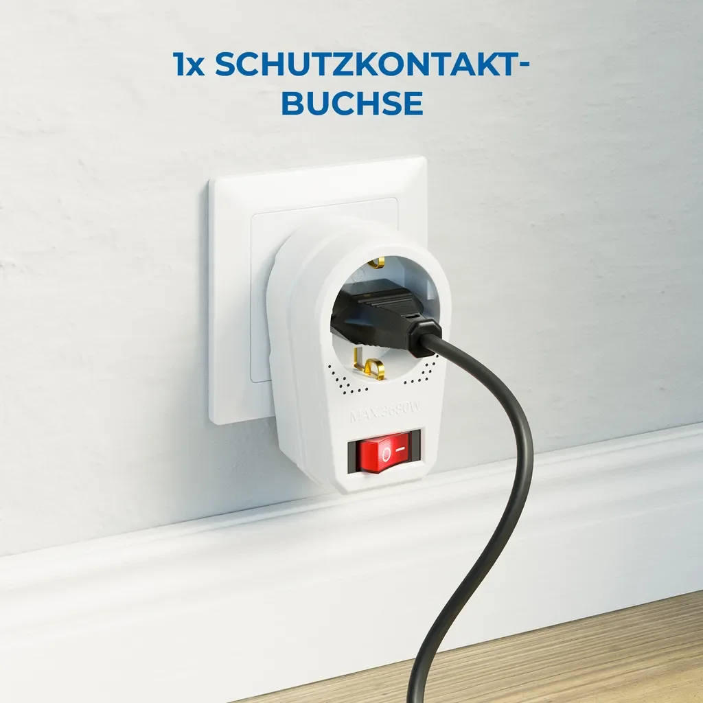 deleyCON Steckdosenadapter mit Schalter Schuko 16A 3680W Weiß